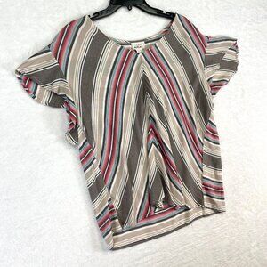 Ariat Shirt Womens XL Pink Striped Preppy Western Rodeo Flutter Sleeve Blouse